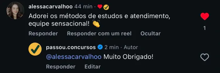 Feedback de aluno sobre método de estudos e atendimento